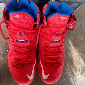 Nike LeBron Red and Blue Athletic Shoes
